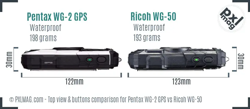 Pentax WG-2 GPS vs Ricoh WG-50 top view buttons comparison