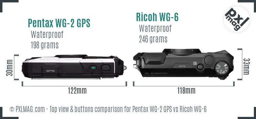 Pentax WG-2 GPS vs Ricoh WG-6 top view buttons comparison