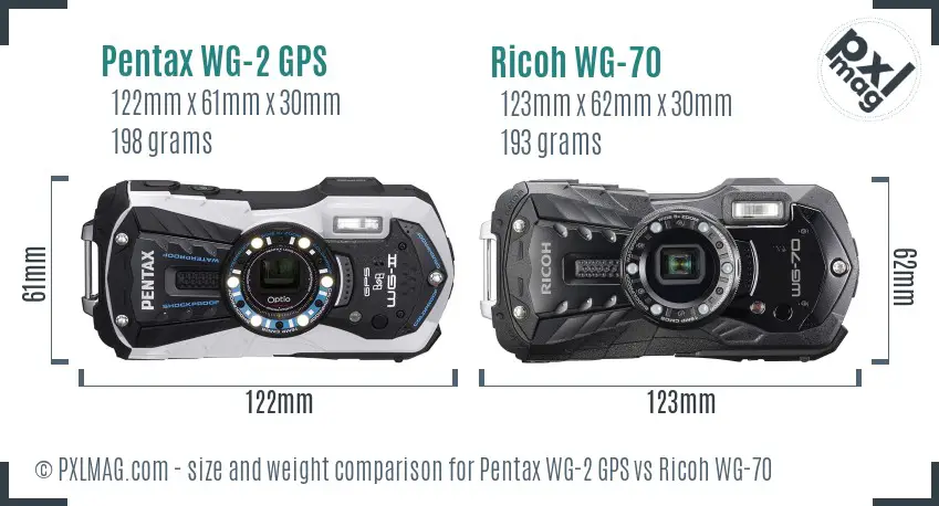 Pentax WG-2 GPS vs Ricoh WG-70 size comparison