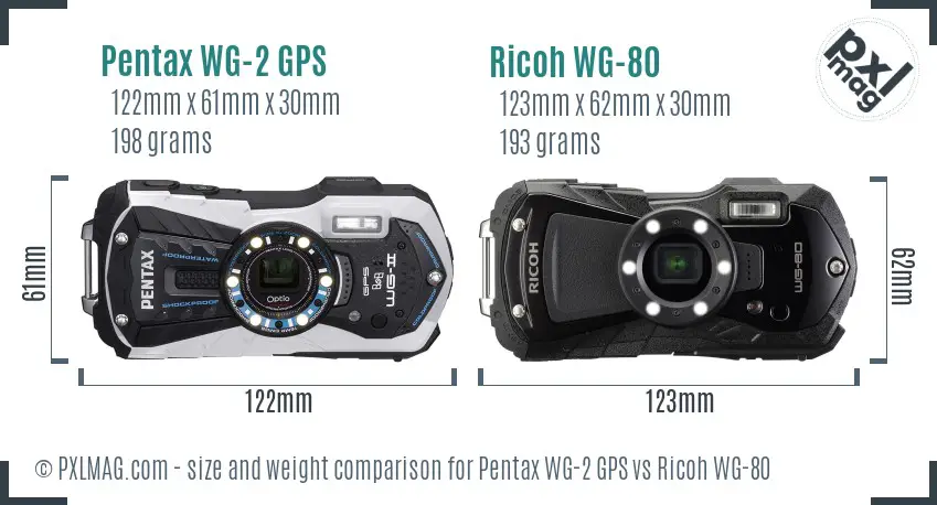 Pentax WG-2 GPS vs Ricoh WG-80 size comparison Pentax WG-2 GPS vs Ricoh WG-80 size comparison