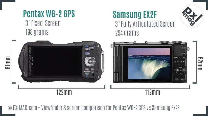 Pentax WG-2 GPS vs Samsung EX2F Screen and Viewfinder comparison