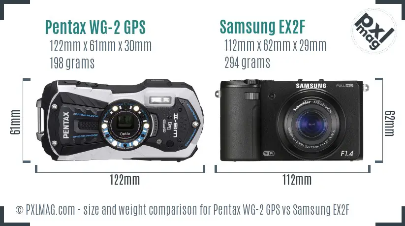 Pentax WG-2 GPS vs Samsung EX2F size comparison