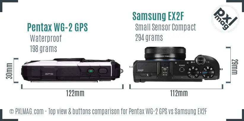 Pentax WG-2 GPS vs Samsung EX2F top view buttons comparison