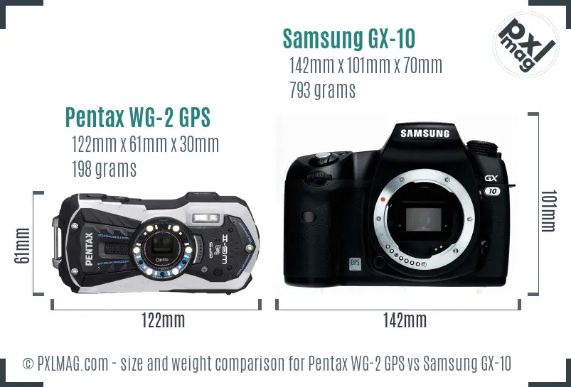 Pentax WG-2 GPS vs Samsung GX-10 size comparison