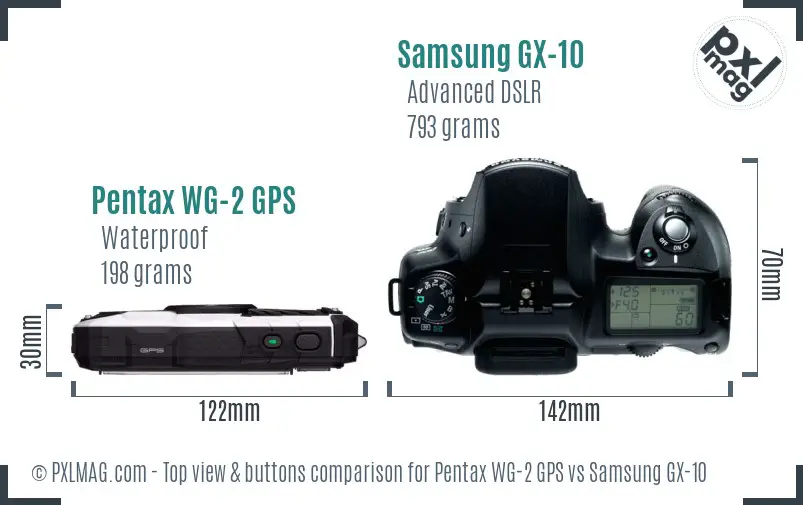 Pentax WG-2 GPS vs Samsung GX-10 top view buttons comparison