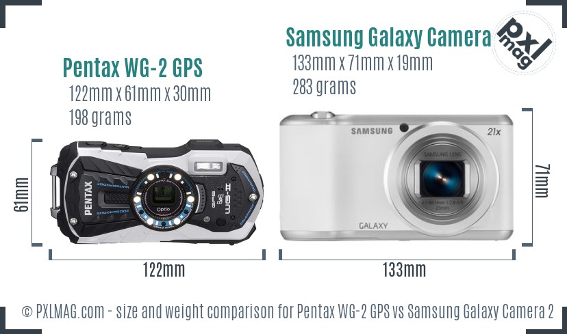 Pentax WG-2 GPS vs Samsung Galaxy Camera 2 size comparison Pentax WG-2 GPS vs Samsung Galaxy Camera 2 size comparison