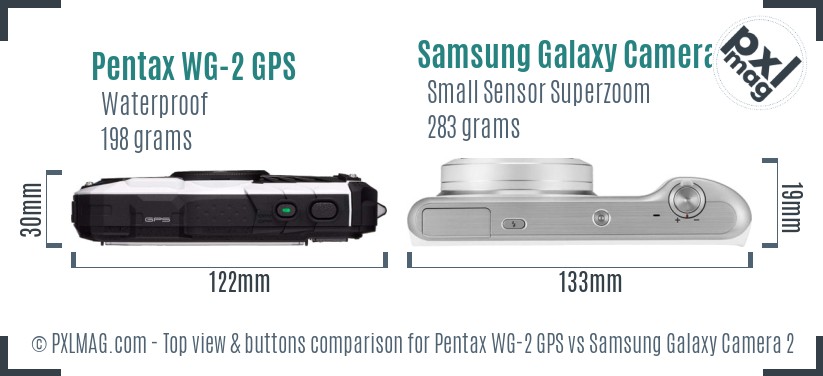 Pentax WG-2 GPS vs Samsung Galaxy Camera 2 top view buttons comparison