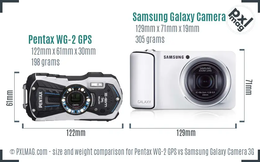 Pentax WG-2 GPS vs Samsung Galaxy Camera 3G size comparison