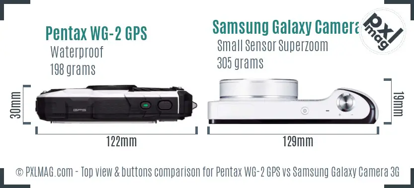 Pentax WG-2 GPS vs Samsung Galaxy Camera 3G top view buttons comparison
