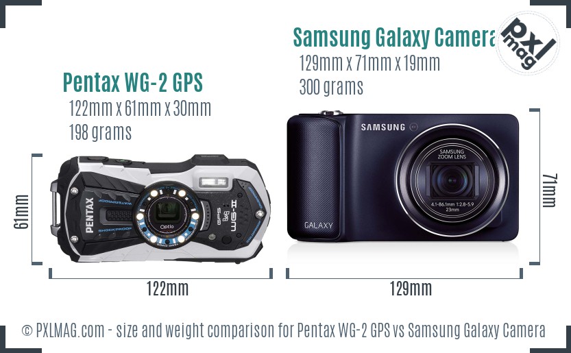 Pentax WG-2 GPS vs Samsung Galaxy Camera size comparison Pentax WG-2 GPS vs Samsung Galaxy Camera size comparison