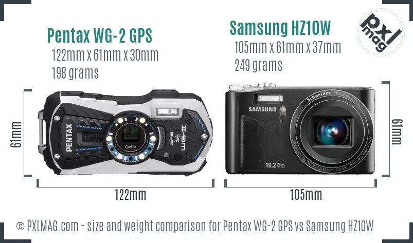 Pentax WG-2 GPS vs Samsung HZ10W size comparison Pentax WG-2 GPS vs Samsung HZ10W size comparison