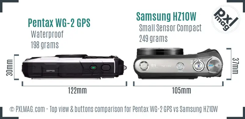 Pentax WG-2 GPS vs Samsung HZ10W top view buttons comparison