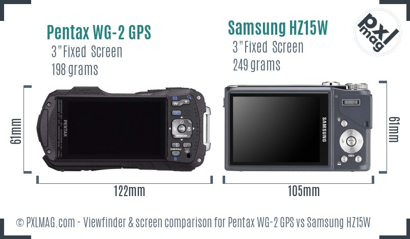 Pentax WG-2 GPS vs Samsung HZ15W Screen and Viewfinder comparison