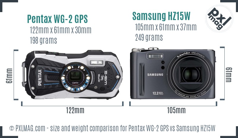 Pentax WG-2 GPS vs Samsung HZ15W size comparison