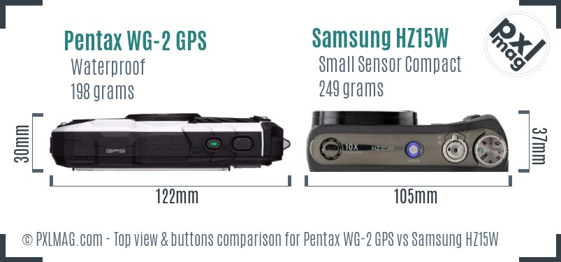 Pentax WG-2 GPS vs Samsung HZ15W top view buttons comparison