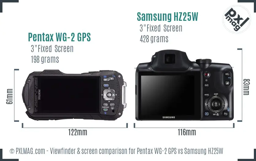 Pentax WG-2 GPS vs Samsung HZ25W Screen and Viewfinder comparison Pentax WG-2 GPS vs Samsung HZ25W Screen and Viewfinder comparison