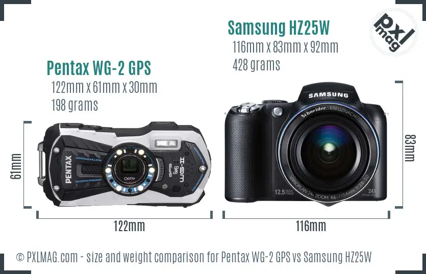 Pentax WG-2 GPS vs Samsung HZ25W size comparison Pentax WG-2 GPS vs Samsung HZ25W size comparison