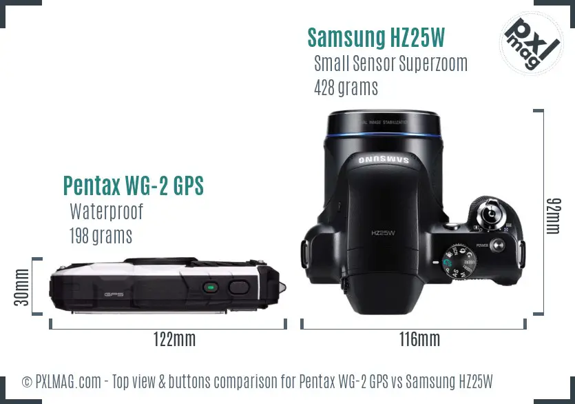Pentax WG-2 GPS vs Samsung HZ25W top view buttons comparison Pentax WG-2 GPS vs Samsung HZ25W top view buttons comparison