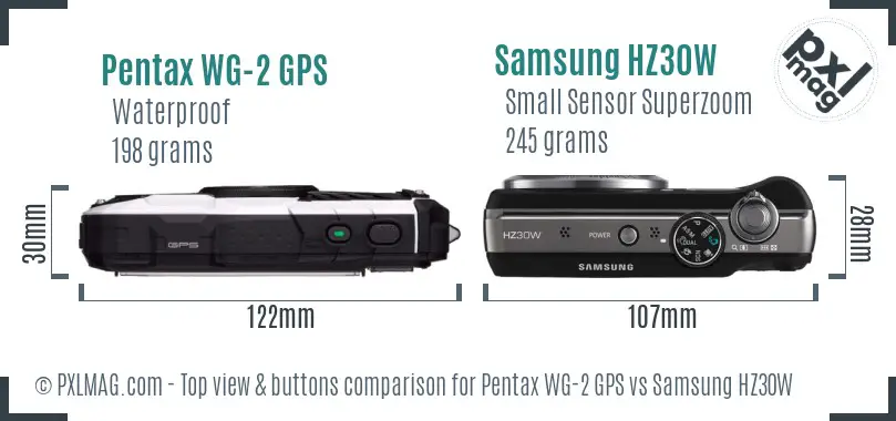 Pentax WG-2 GPS vs Samsung HZ30W top view buttons comparison