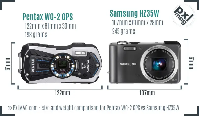 Pentax WG-2 GPS vs Samsung HZ35W size comparison Pentax WG-2 GPS vs Samsung HZ35W size comparison
