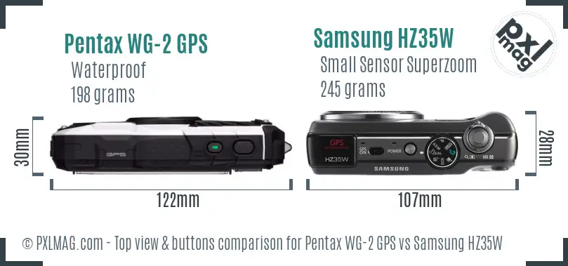 Pentax WG-2 GPS vs Samsung HZ35W top view buttons comparison