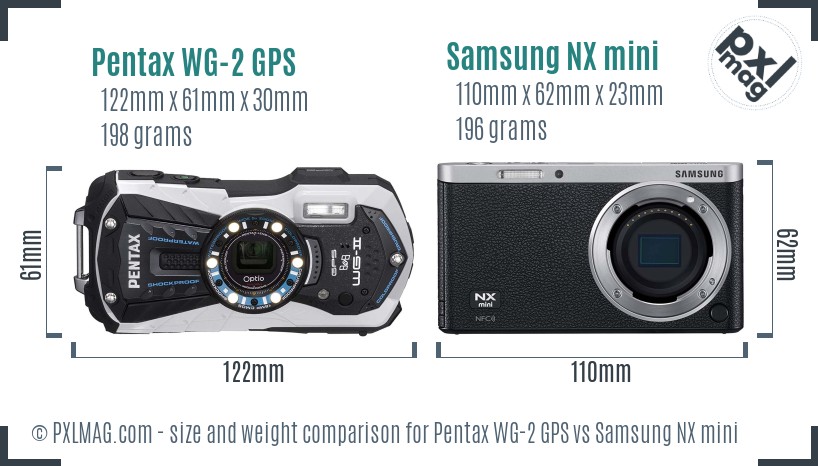 Pentax WG-2 GPS vs Samsung NX mini size comparison