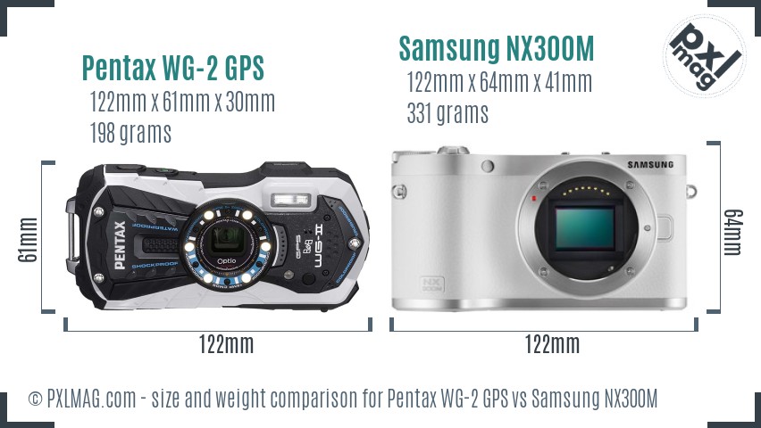Pentax WG-2 GPS vs Samsung NX300M size comparison Pentax WG-2 GPS vs Samsung NX300M size comparison