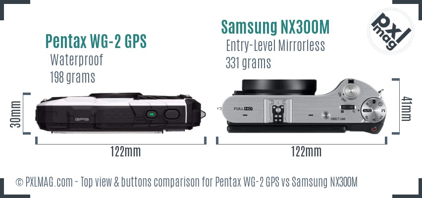 Pentax WG-2 GPS vs Samsung NX300M top view buttons comparison
