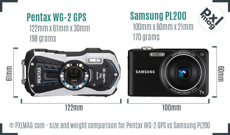 Pentax WG-2 GPS vs Samsung PL200 size comparison Pentax WG-2 GPS vs Samsung PL200 size comparison