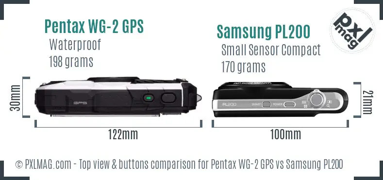 Pentax WG-2 GPS vs Samsung PL200 top view buttons comparison Pentax WG-2 GPS vs Samsung PL200 top view buttons comparison