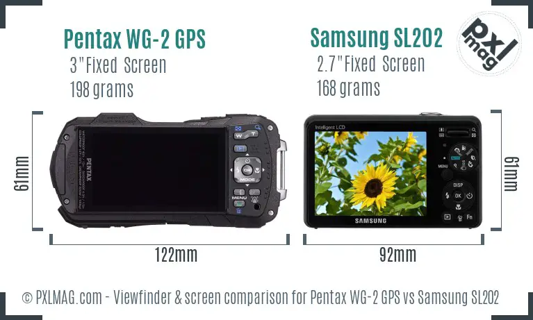 Pentax WG-2 GPS vs Samsung SL202 Screen and Viewfinder comparison