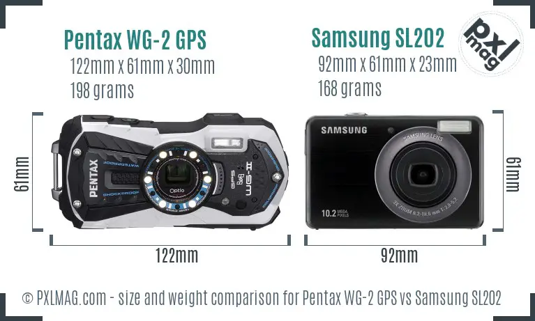 Pentax WG-2 GPS vs Samsung SL202 size comparison