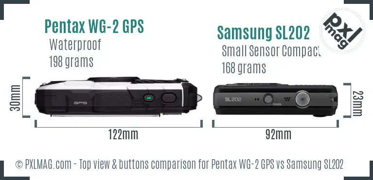 Pentax WG-2 GPS vs Samsung SL202 top view buttons comparison