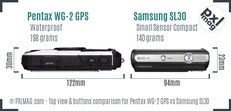 Pentax WG-2 GPS vs Samsung SL30 top view buttons comparison