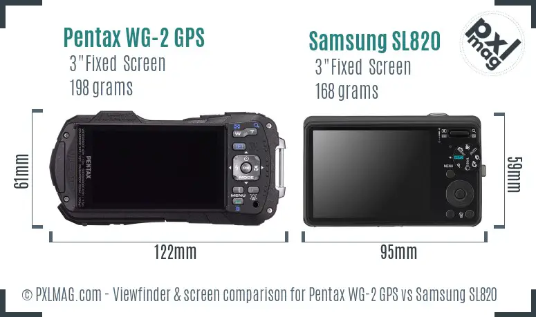 Pentax WG-2 GPS vs Samsung SL820 Screen and Viewfinder comparison