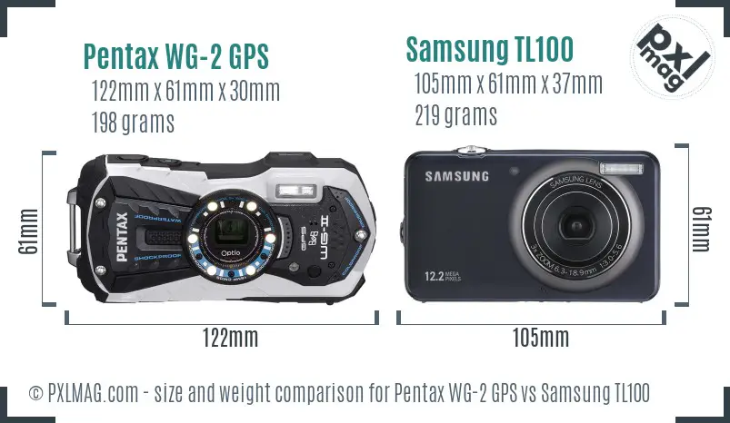 Pentax WG-2 GPS vs Samsung TL100 size comparison