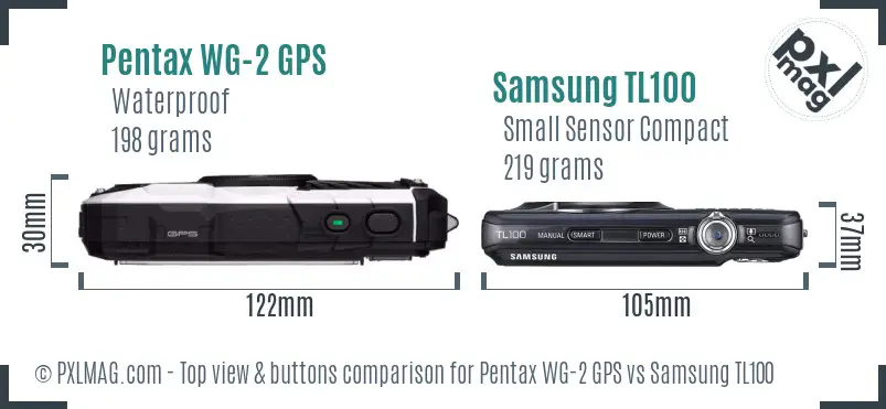 Pentax WG-2 GPS vs Samsung TL100 top view buttons comparison