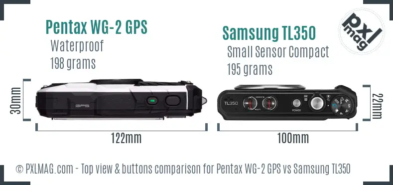 Pentax WG-2 GPS vs Samsung TL350 top view buttons comparison Pentax WG-2 GPS vs Samsung TL350 top view buttons comparison