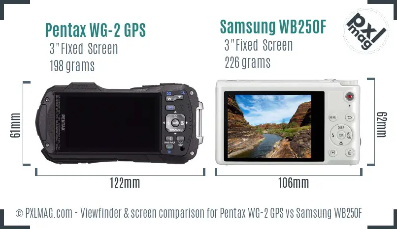 Pentax WG-2 GPS vs Samsung WB250F Screen and Viewfinder comparison Pentax WG-2 GPS vs Samsung WB250F Screen and Viewfinder comparison
