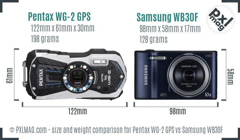 Pentax WG-2 GPS vs Samsung WB30F size comparison Pentax WG-2 GPS vs Samsung WB30F size comparison