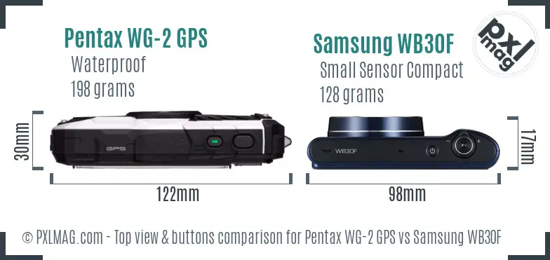 Pentax WG-2 GPS vs Samsung WB30F top view buttons comparison Pentax WG-2 GPS vs Samsung WB30F top view buttons comparison
