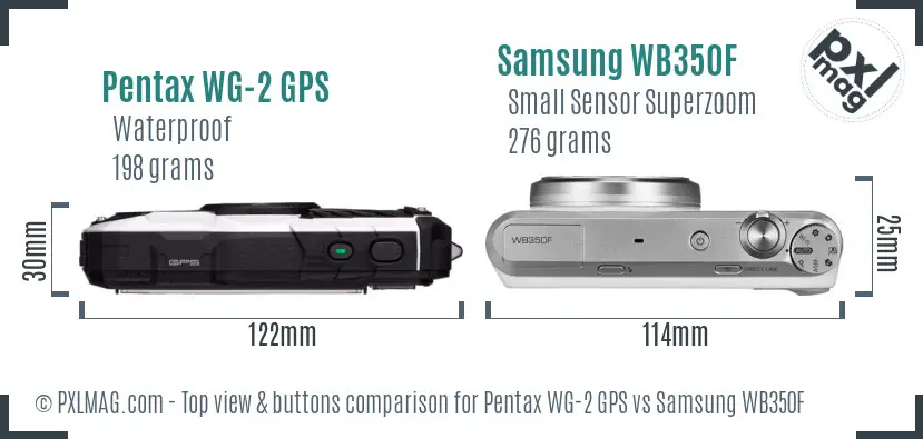 Pentax WG-2 GPS vs Samsung WB350F top view buttons comparison