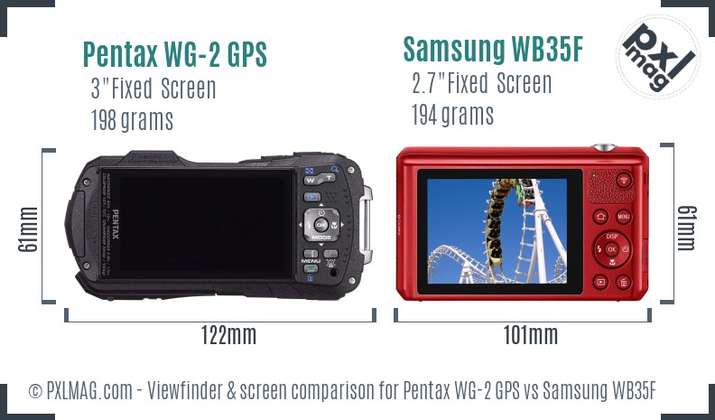 Pentax WG-2 GPS vs Samsung WB35F Screen and Viewfinder comparison