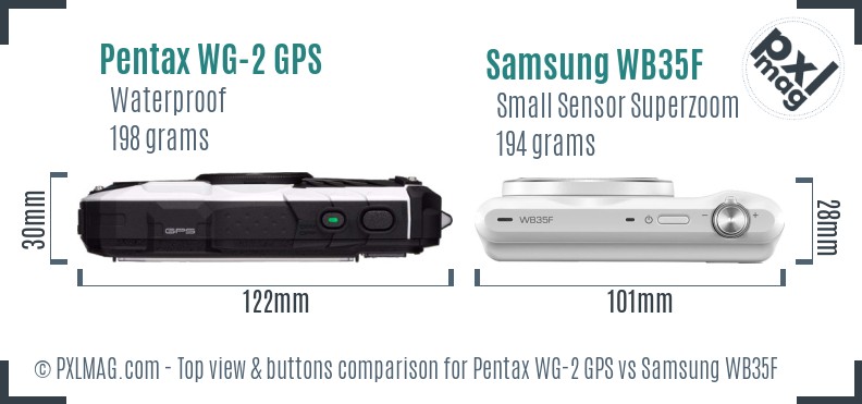 Pentax WG-2 GPS vs Samsung WB35F top view buttons comparison