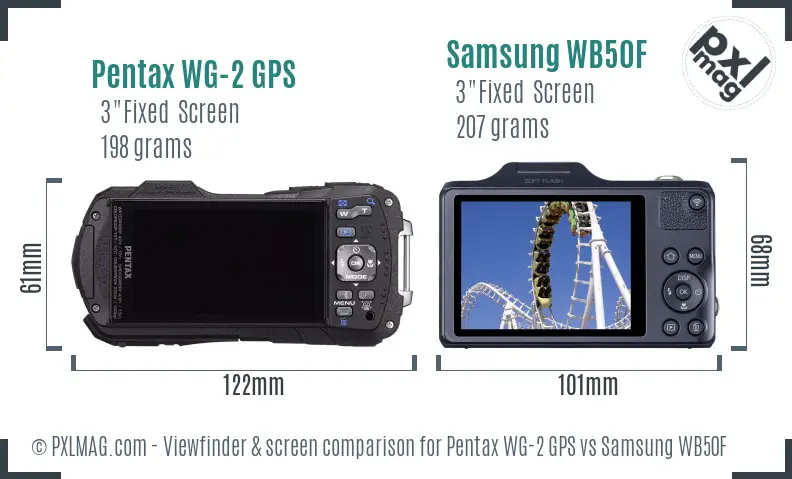 Pentax WG-2 GPS vs Samsung WB50F Screen and Viewfinder comparison Pentax WG-2 GPS vs Samsung WB50F Screen and Viewfinder comparison