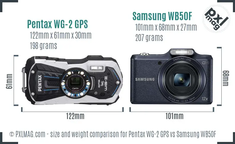 Pentax WG-2 GPS vs Samsung WB50F size comparison Pentax WG-2 GPS vs Samsung WB50F size comparison