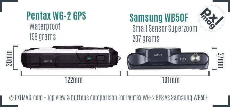 Pentax WG-2 GPS vs Samsung WB50F top view buttons comparison Pentax WG-2 GPS vs Samsung WB50F top view buttons comparison