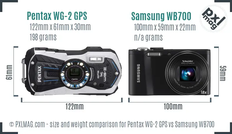 Pentax WG-2 GPS vs Samsung WB700 size comparison Pentax WG-2 GPS vs Samsung WB700 size comparison