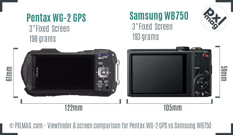 Pentax WG-2 GPS vs Samsung WB750 Screen and Viewfinder comparison