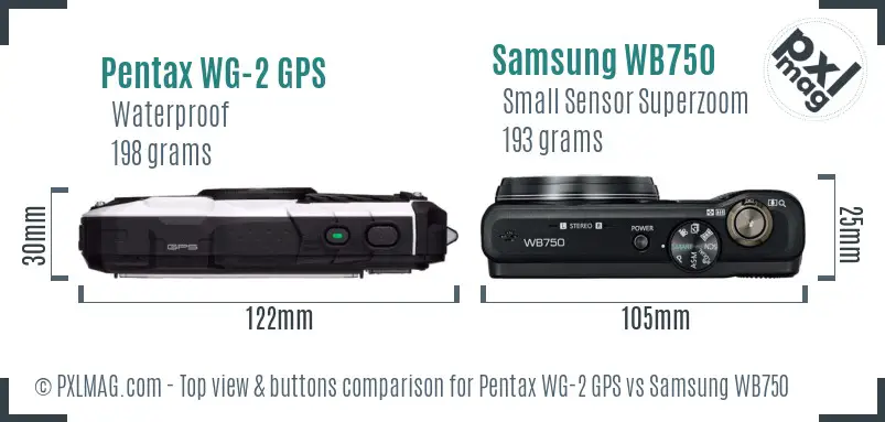Pentax WG-2 GPS vs Samsung WB750 top view buttons comparison